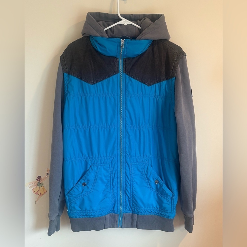 Vintage Reef Hoodie Jacket Blue Logo Patch Long Sleeve Size M